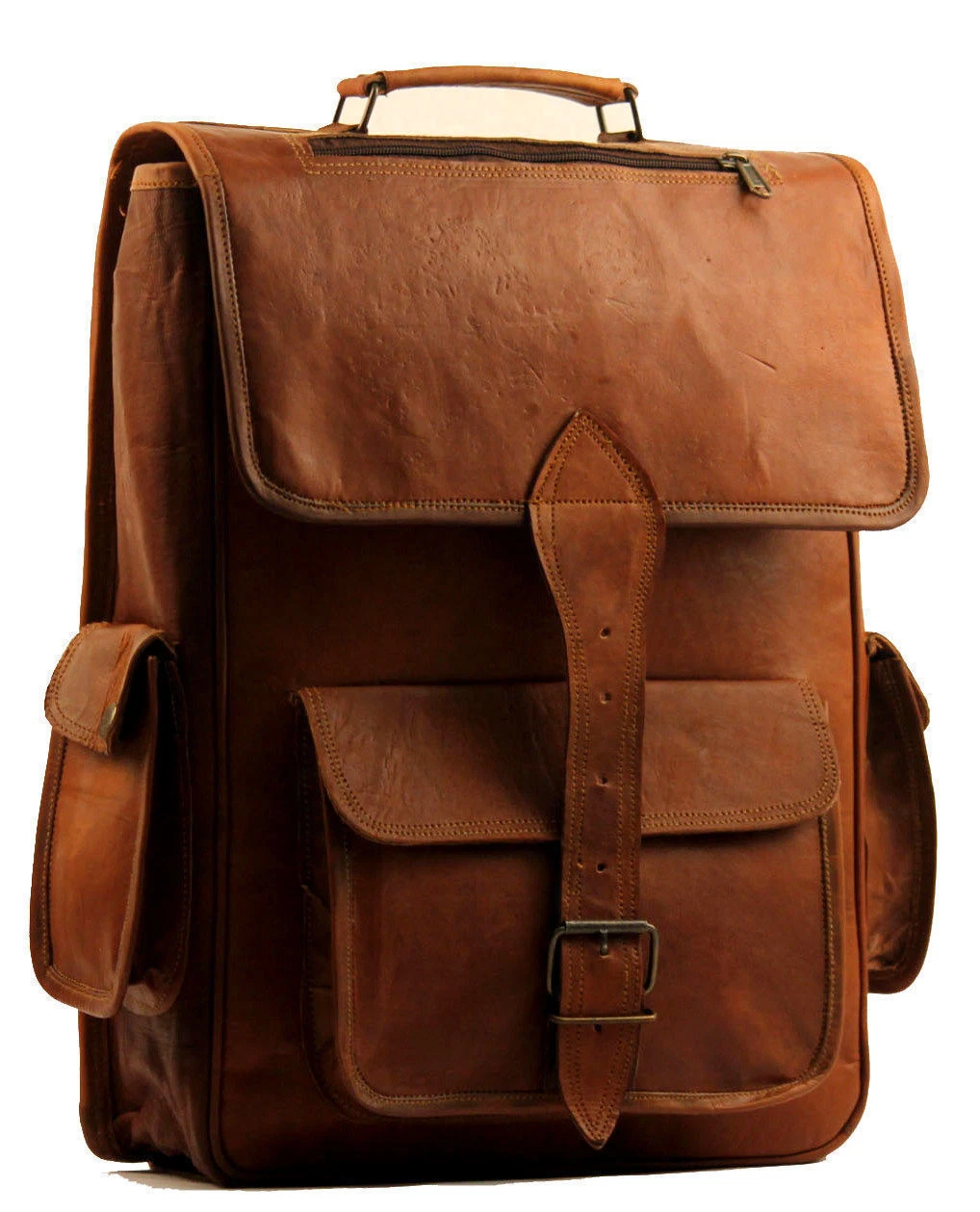 New Genuine Leather Back Pack Rucksack Travel Squre Bag For Men's and Women's