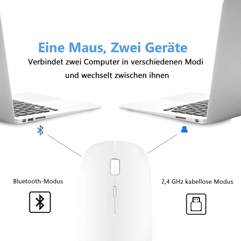 Computermaus Bluetooth Maus Kabellos Leise PC Computer 2,4GHz USB Weiß B576 - Bild 2 von 4