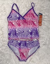 NWT OLD NAVY TANKINI ZEBRA SWIMSUIT PINK PURPLE MEDIUM 8 BATHING SUIT GIRLS KIDS