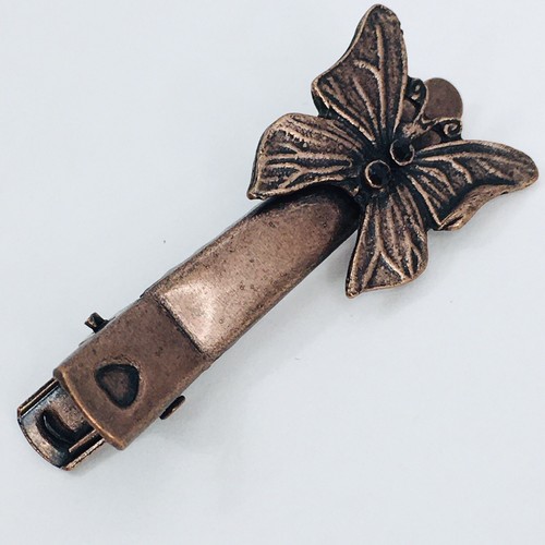 Black Rhinestone Hair Clip Butterfly Barrette PAIR Copper Rose Gold Tone - Picture 2 of 6