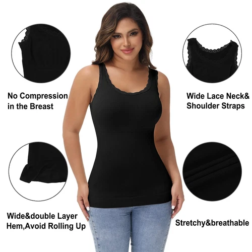 Damen Spitze Ausschnitt Kompressionsweste Tank Shapewear Bauch Kontrolle Body Shaper - Bild 3 von 17