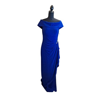 Alex Evenings Off the Shoulder Embellished Column Gown Women's Dark Royal Size 8