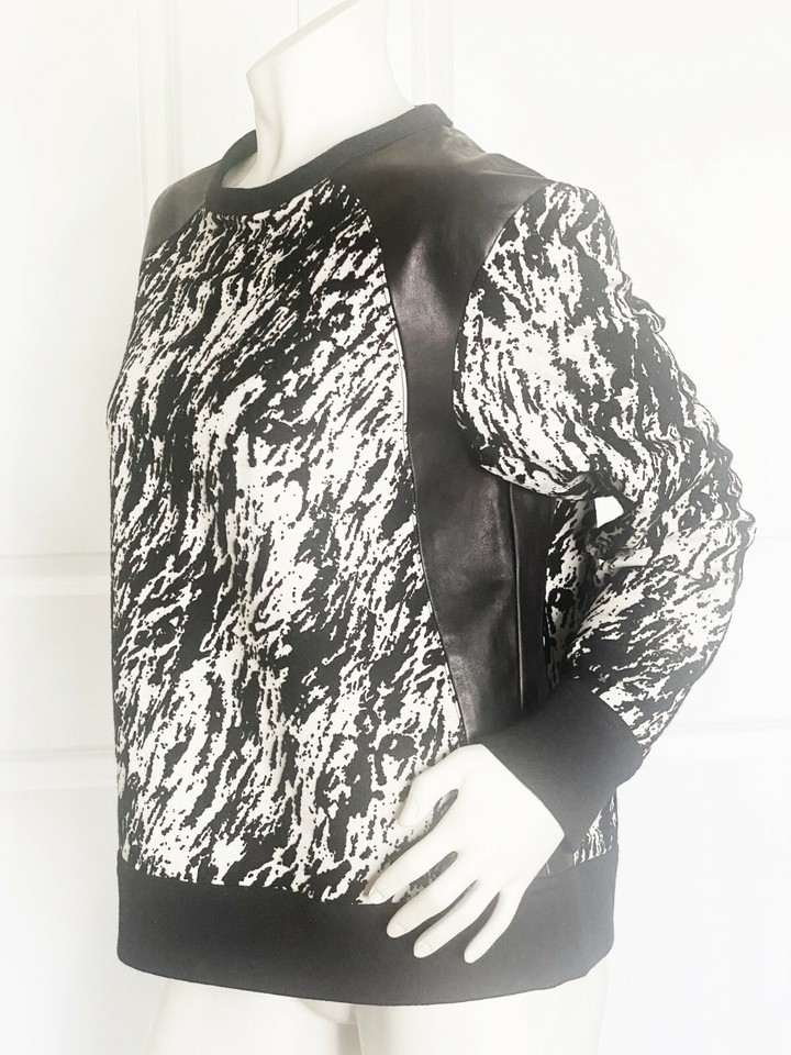 NWOT RAG & BONE NEW YORK BLACK IVORY JACQUARD LEATHER SWEATSHIRT SIZE