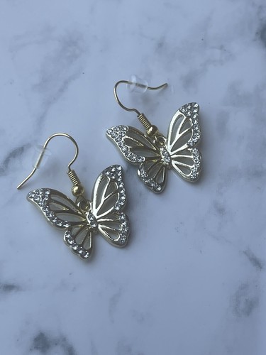 Women's Gold Tone Butterfly Earrings * New - Picture 2 of 6