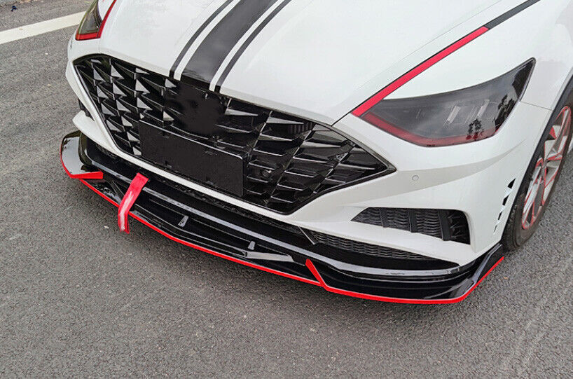 V Style Glossy Black Front Bumper Lip Splitter Kit For Hyundai Sonata 2020-2023 – 3-Piece ABS