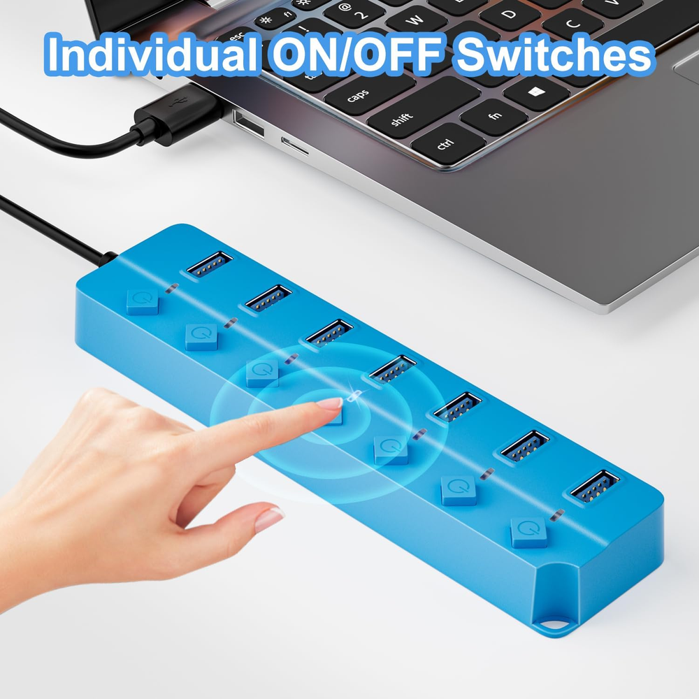 7-Port USB 3.0 Hub with Individual On/Off Switches & LED Indicators