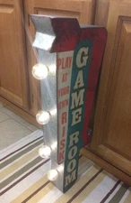 Game Room Light Sign Arcade Game Metal Vintage Style Pinball Coin Amusement Bar