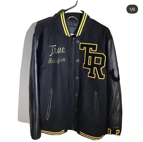 TRUE RELIGION LEATHER VARSITY JACKET 