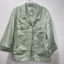 NEW Nolan Miller Glamour Style Jacket Size L Agave Green Buttons Metallic Floral