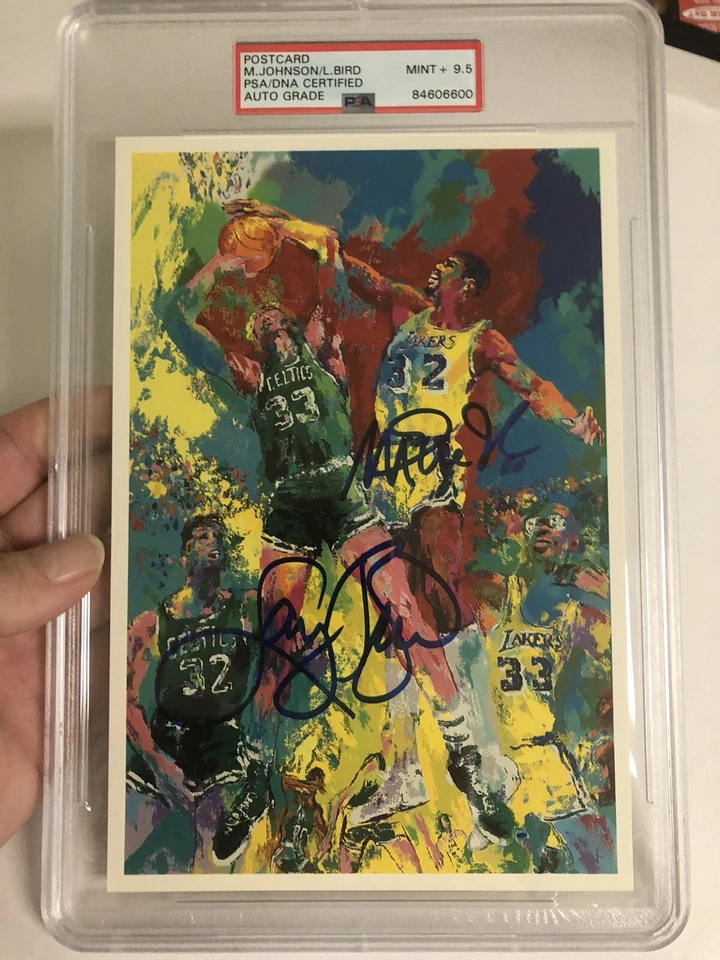 Magic Johnson Signed LeRoy Neiman Postcard Larry Bird Lakers PSA/DNA MINT 9.5 - Image 4 of 4