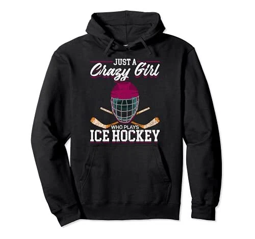 COACH Felpa con cappuccio pullover hockey donna solo una ragazza pazza che gioca hockey su ghiaccio
