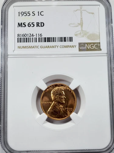1955 S 1c Lincoln Wheat Cent NGC MS 65 RD