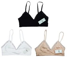 Jenni Solid Color Lace Trim Pullover Bralette w/Adjustable Shoulder Straps NWT