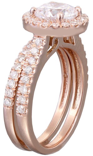14k Rose Gold Round Cut Moissanite And Diamond Engagement Ring and Band 1.65ctw - Picture 4 of 9
