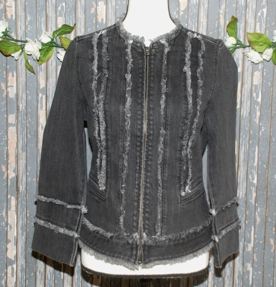 Liverpool Los Angeles Black Denim LS Jean Jacket Size S Stretch