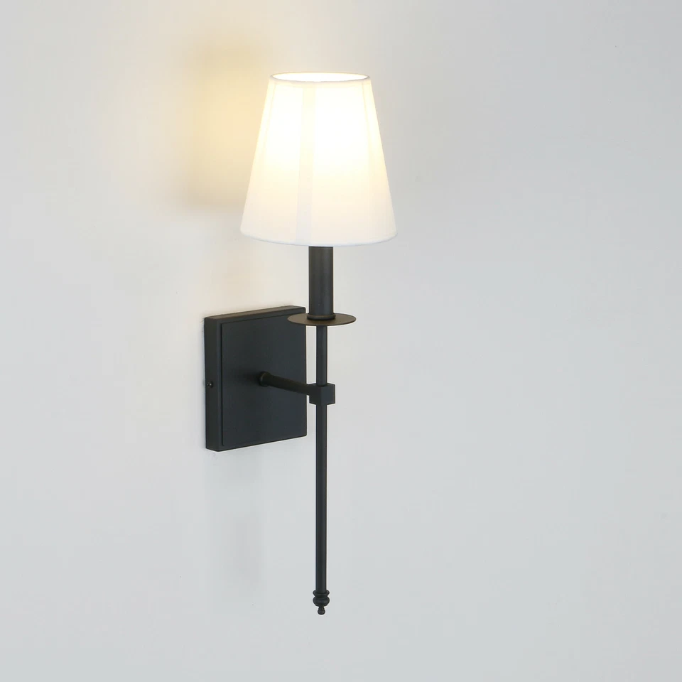 Pair Modern Industrial Edison Bedside Lamp Cloth Shade Black Wall Light Sconce - Image 3 of 4