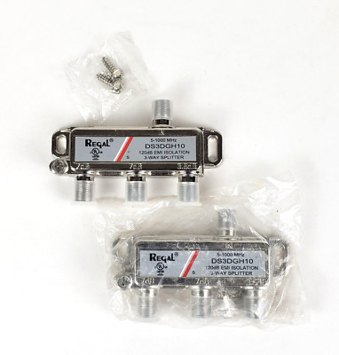 REGAL DS3DGH10 3Way Splitter, NEW Open Box For TV Cable, Not Satellite(LOT OF 2)