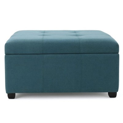 Square Storage Ottoman in Dark Teal with Sophisticated Tufted Waffle Stitch