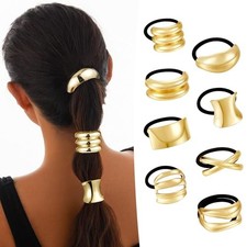 Hair Tie with Gold Cuff Metal Hair Ties Ponytail Cuff 8 PCS - Metal Gold 2