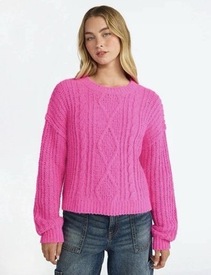 NEW No Boundaries Soft Cable Knit Sweater Bright Pink Sm, XL, XXL #50130-34