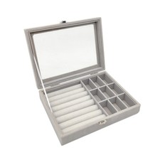 Velvet Glass Jewelry Ring Display Stand Storage Box Rings Earrings Jewelry Bo...