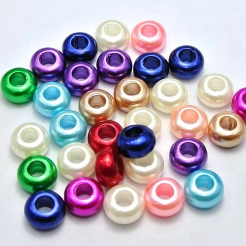 100 Pcs 12mm Acrylic Faux Pearl Rondelle Spacer Beads With Large 5mm Hole Craft