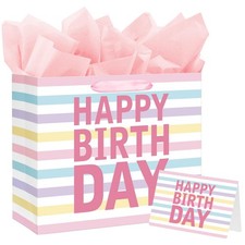 13" Large Happy Birthday Gift Bag with Handles and Tissue Paper, Cards for Gi...