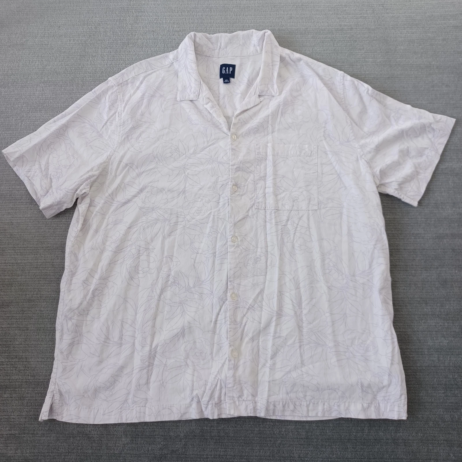 Gap Floral Loop Colar Shirt Mens 2XL White Button Up Club Hawaiian Resort Linen