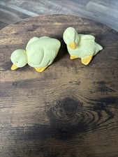 Two Vintage Portuguese Ceramic Yellow Duckling Ornaments