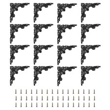 16pcs Vintage Flat Corners Brackets with Screw for Box Cupboard Furniture Black