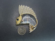 Vtg Trifari Gold Tone & Paste Jelly Belly Sailfish Fur Clip Brooch, 54.7g