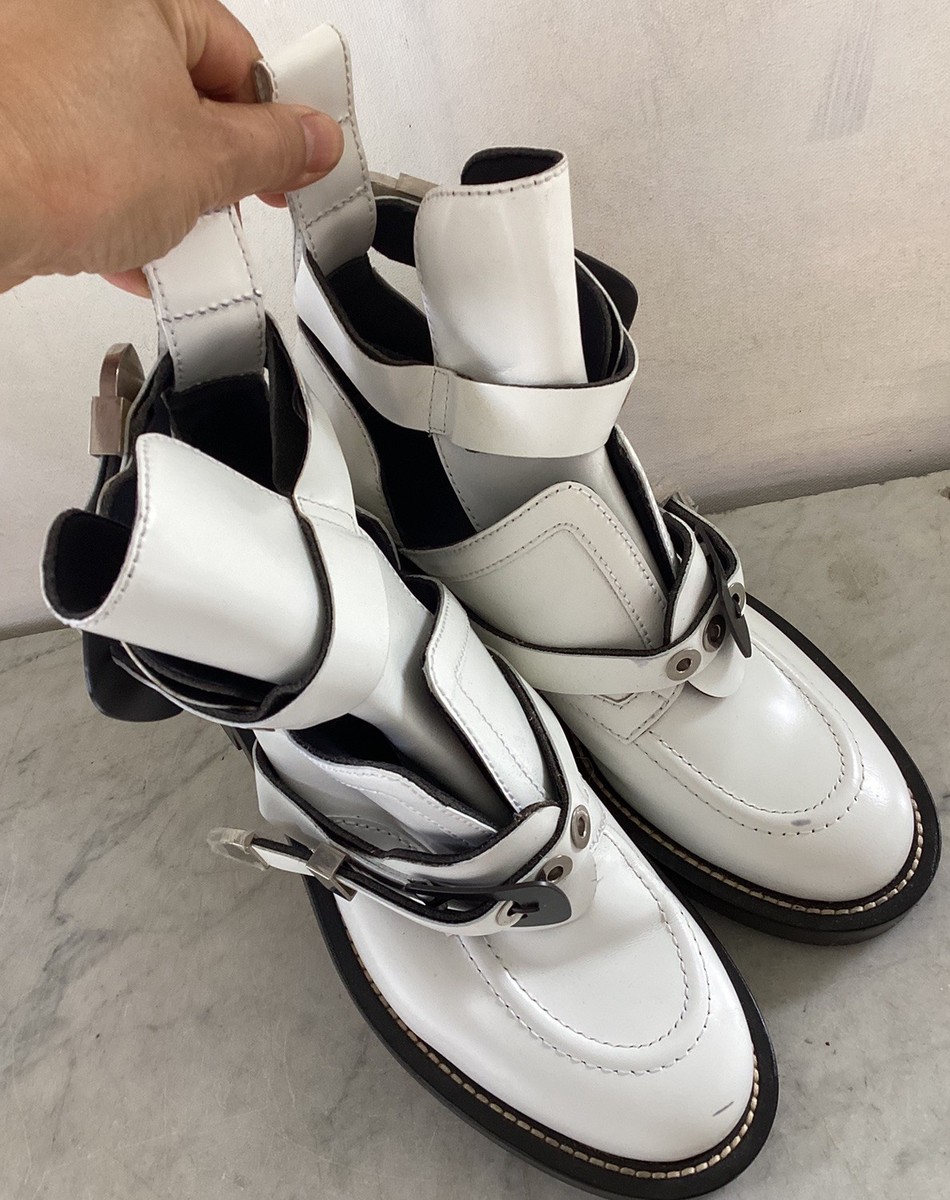 BALENCIAGA White Leather Ceinture Ankle Boots Size 39.5 | eBay