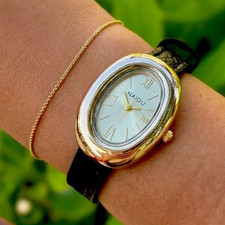 Waidu Women s Dress Oval Gold Tone Watch Whit...