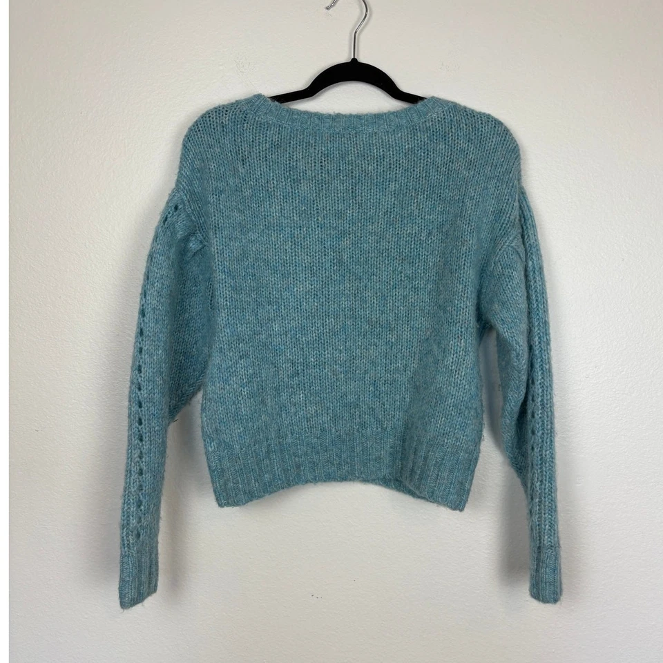 Intermix Joan Puff Sleeve Knit Turquoise Wool Blend Sweater Small - Image 2 of 4
