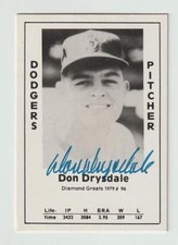 DON DRYSDALE 1979 TCMA DIAMOND GREATS # 63 ON-CARD  AUTOGRAPH  DODGERS MLB HOF!