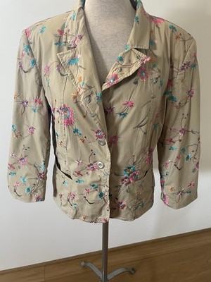 Heine Kurzer Blazer Khaki Blumenstickerei Gr.42/44