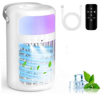 Multifunctional Portable Air Cooler USB Evaporative Fan w/ Remote LED Light