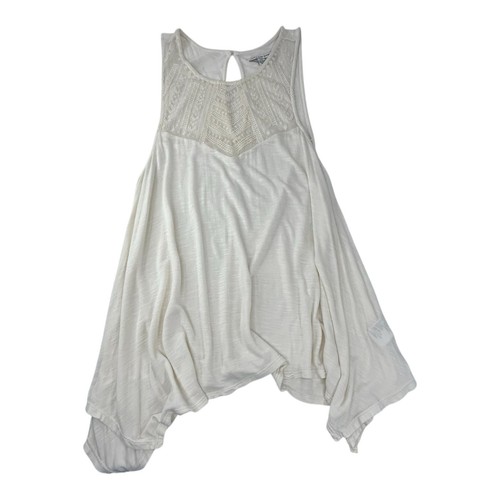 American Eagle Cream Sleeveless Lace Top Keyhole Back Shark Hem Boho Women’s L - Picture 4 of 13