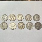 Mercury Dimes Lot of 10 Silver Circulated, mixed dates.