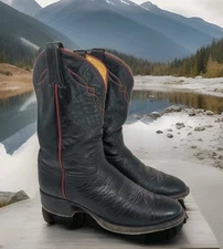 TONY LAMA 2022 ROCKABILLY COWBOY BOSS BOOTS USA BLACK RED BULLHIDE MENS 9.5 D
