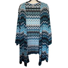 Catherines Womens Open Front Cardigan Sz 3X Layering Top Kimono Blue Boho Mature
