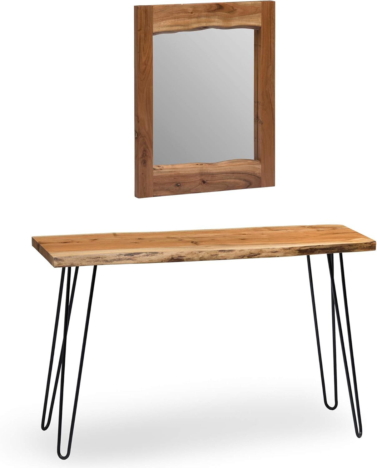 Live Edge Media Console & 24" Mirror Set with Hairpin Legs by Alaterre