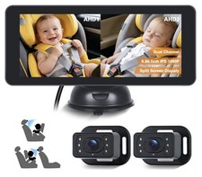 Dual Baby Car Camera for 2 Kids 6.9  Split Screen Ultrawide HD Display 1280 P