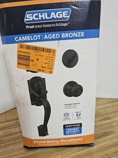 Schlage Camelot Aged Bronze Handleset Deadbolt Georgian 2 Key NEW Open Box read