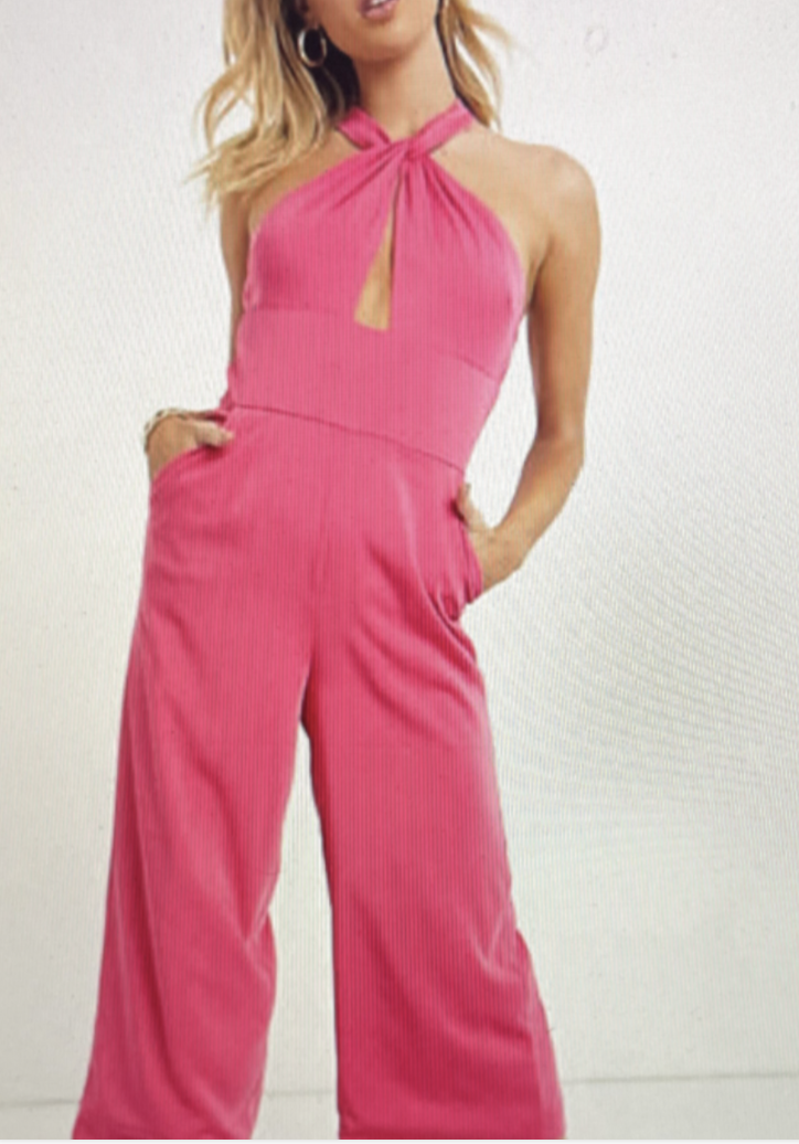 70s halter top dress Amazing 1970s Halston Red Jersey Halter Neck Jumpsuit w Open Bare Back   Shrimpton Couture