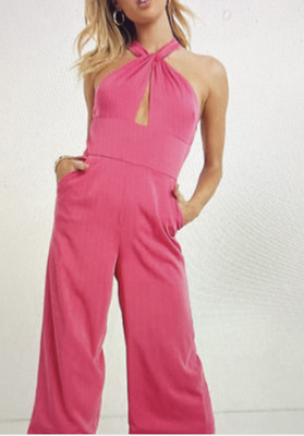 Lavish Alice Jumpsuit Womens US 10 Pink Halter Wide Leg Keyhole Party Evening