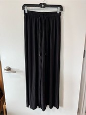 Black Pleated Wide-Leg Pull-On Pants