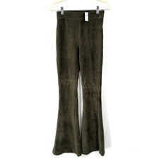 NEW Aerie Groove-On Velour High Waisted Flare Pants boho ribbed stretch green XS