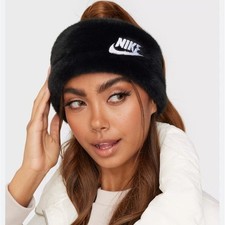 Nike Headband Faux Fur Black Fleece Lining One Size Fits Most OSFM NWT