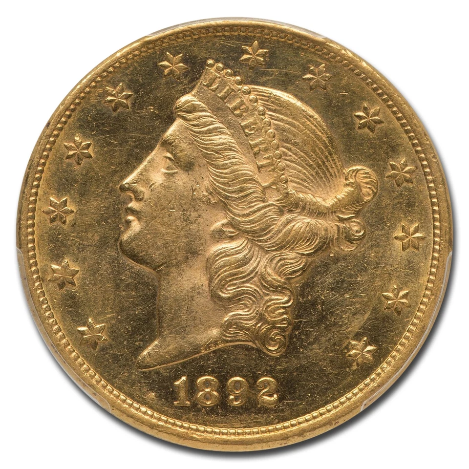 Águila doble Liberty Gold 1892-CC $20 AU-58 PCGS Foto 2 de 3